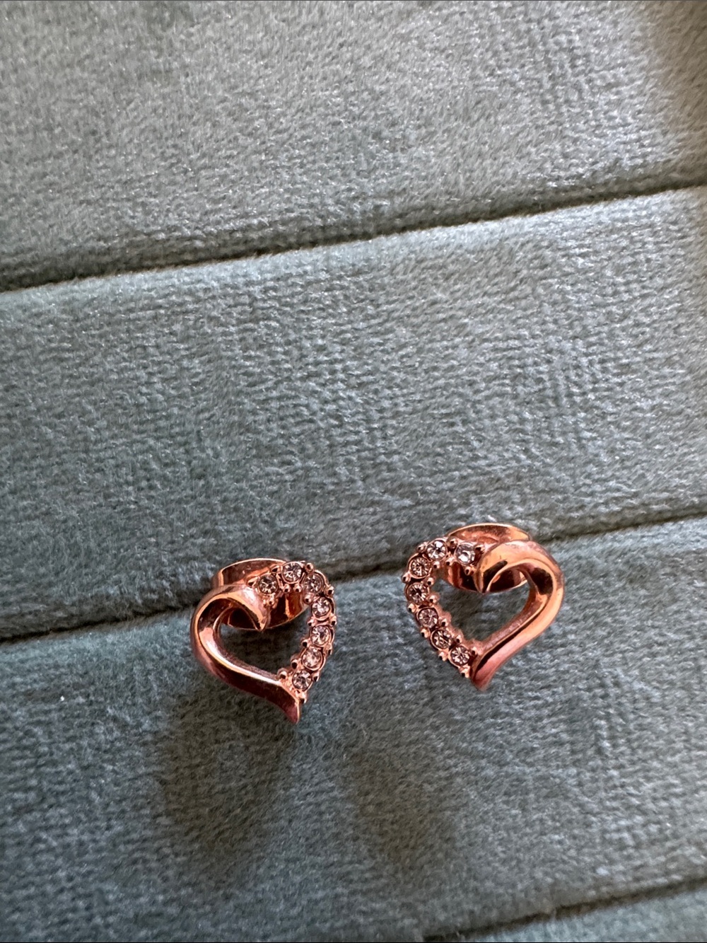 Rose Gold Heart Crystal Stud Earrings - Women Jewelry